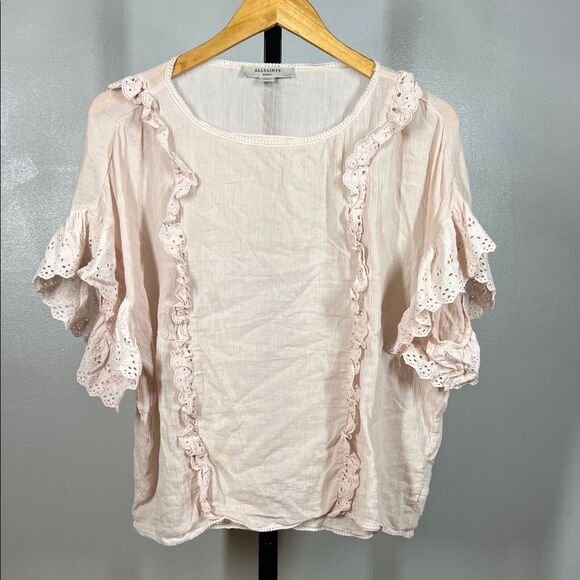All Saints Women's Blouse with Ruffle Details in Light Pink - Picture 1 of 5